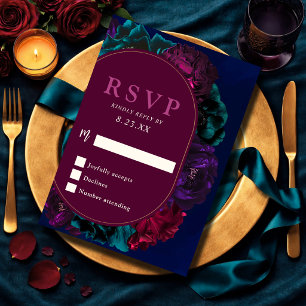 Cartão RSVP Casamento floral em tons de joia