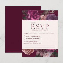 Cartão RSVP Casamento Floral em Verde Esmeralda e Dourado