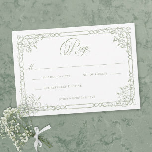 Cartão RSVP Casamento Floral em Verde Sage Clássico Elegante