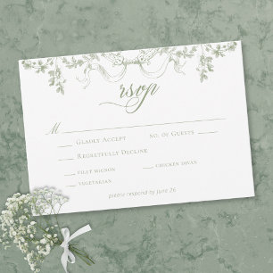 Cartão RSVP Casamento Floral em Verde Sage Clássico Elegante