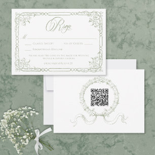 Cartão RSVP Casamento Floral em Verde Sage Clássico Elegante Q