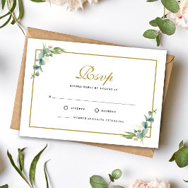 Cartão RSVP Casamento Floral Geométrico de Eucalipto