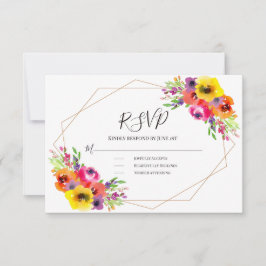 Cartão RSVP Casamento Floral Geométrico Elegante De Aquarela