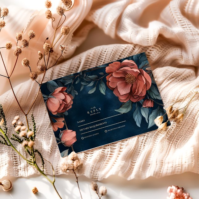 Cartão RSVP Casamento Floral Gothic Moody (Criador carregado)