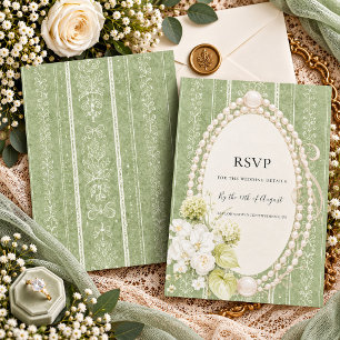 Cartão RSVP Casamento Floral Grandmillenial Elegante Verde Sag