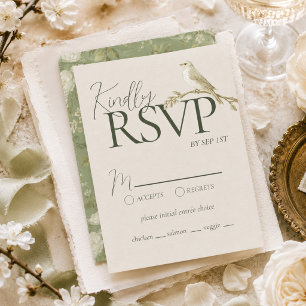 Cartão RSVP Casamento Floral Jardim Elegante em Verde Pistácio