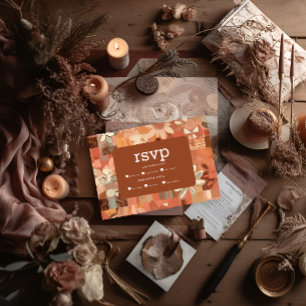 Cartão RSVP Casamento floral laranja queimado retro descolado