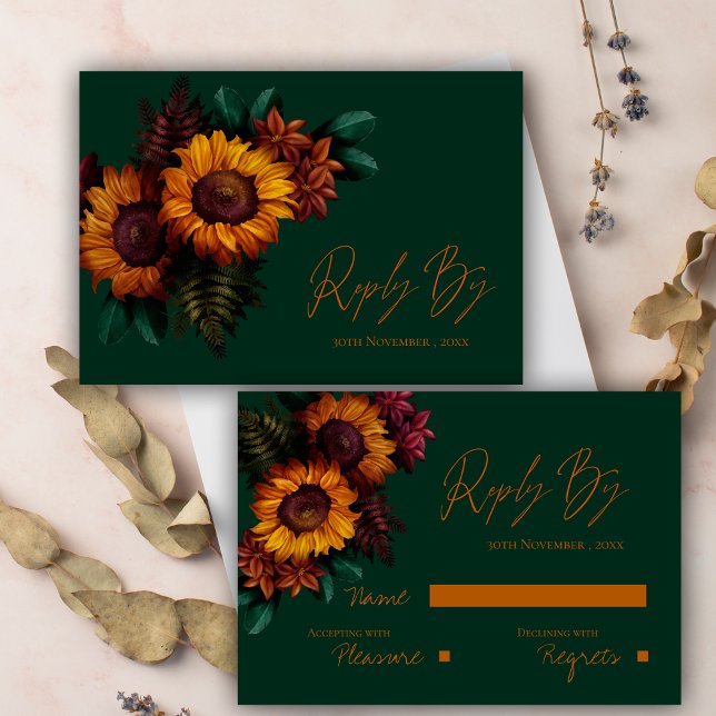 Cartão RSVP Casamento Floral Laranja Russo Queimado Verde (Rustic Green Burnt Orange Floral Wedding RSVP Card)