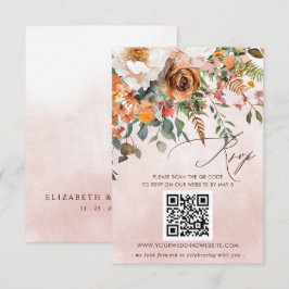 Cartão RSVP Casamento Floral Laranja Rústico de Outono QR CODE