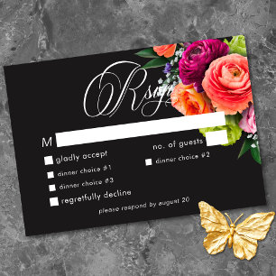 Cartão RSVP Casamento Floral Luxuoso Temperamental Rosa Vibran