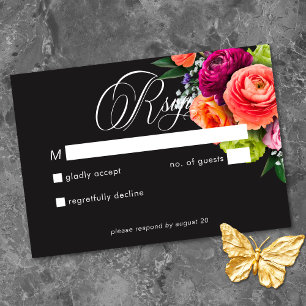 Cartão RSVP Casamento Floral Luxuoso Temperamental Rosa Vibran