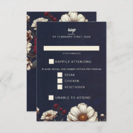 Cartão RSVP Casamento Floral marinho Azul e Borgonha