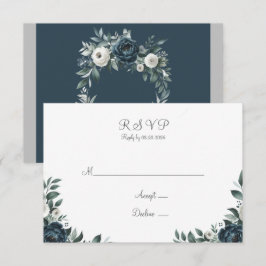 Cartão RSVP Casamento Floral marinho Azul e Prata