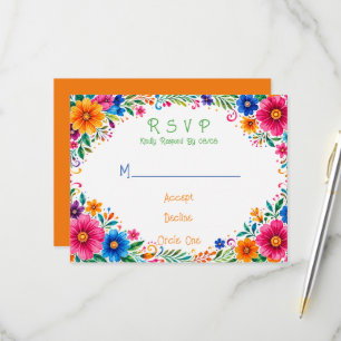 Cartão RSVP Casamento Floral Mexicano Colorido