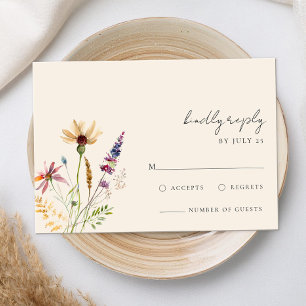 Cartão RSVP Casamento Floral Minimalista Boho Wildflower
