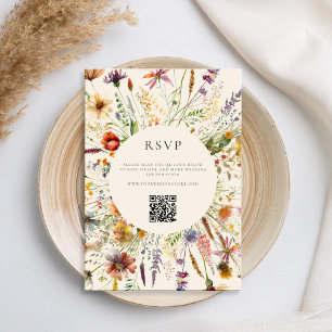 Cartão RSVP Casamento Floral Minimalista Boho Wildflower