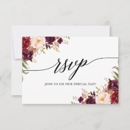 Cartão RSVP Casamento Floral Moderno Elegante Caligrafia Burgu