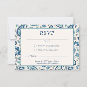 Cartão RSVP Casamento Floral Moderno em Azul e Verde de Paisle