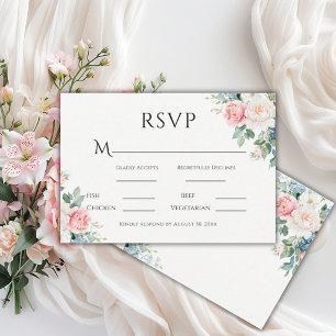 Cartão RSVP Casamento Floral Moderno Simples Rosa e Azul
