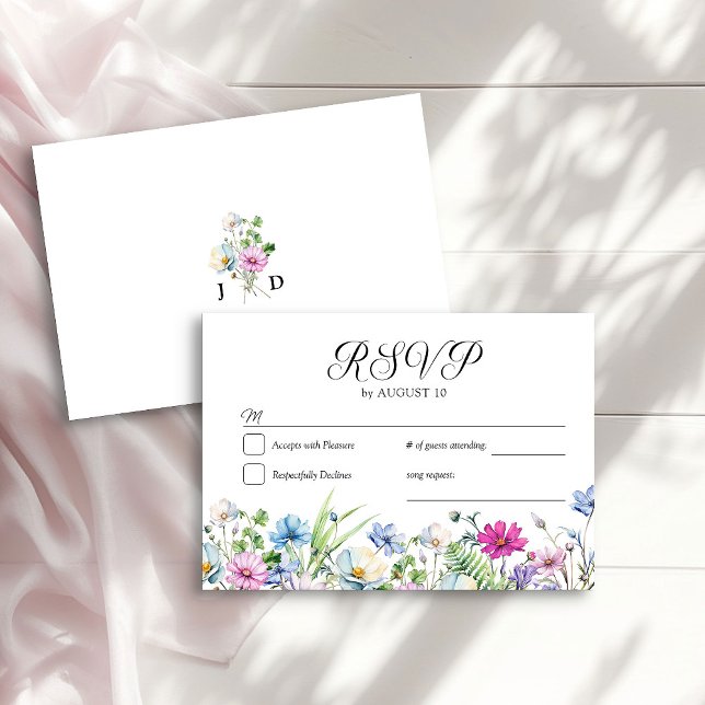 Cartão RSVP Casamento Floral Monograma De Jardim De Flores (RSVP Card from the Wildflower Garden Wedding Collection by Darling & May)