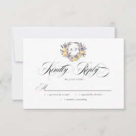 Cartão RSVP Casamento Floral Monograma de Lavanda Limão Crista
