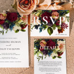Cartão RSVP Casamento Floral Moody Burgundy Winter<br><div class="desc">Coleção de Casamento Floral Moody Burgundy, uma fusão cativante de matizes profundos e ricos. Com opções em marinho azul, esmeralda e variações góticas em preto, esta coleção é uma combinação perfeita para qualquer tema de casamento em tom de joia. De convites encantadores a papelaria coordenada, nossos designs capturam a essência...</div>