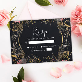 Cartão RSVP Casamento Floral Negro Gótico Único