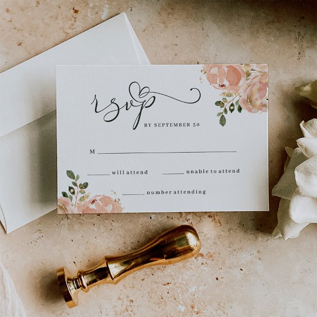 Cartão RSVP Casamento Floral Neutral de Aquarela Elegante (Criador carregado)