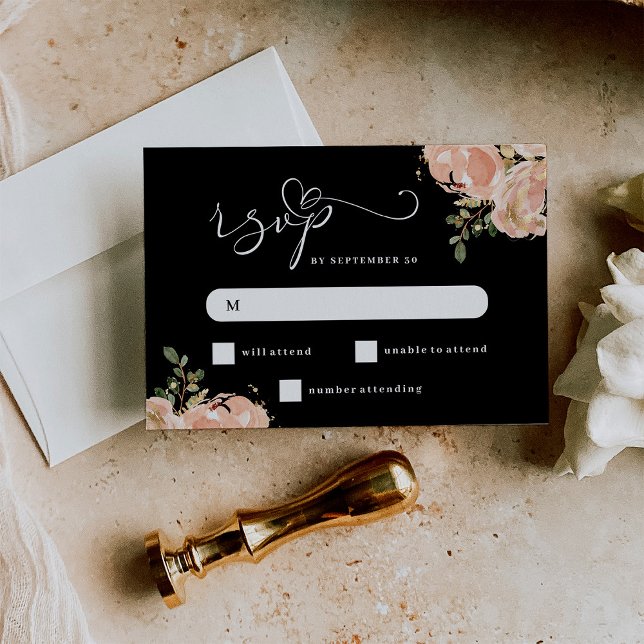 Cartão RSVP Casamento Floral Neutral de Aquarela Elegante (Criador carregado)