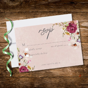 Cartão RSVP Casamento Floral no Jardim com Romântico Tom Burgu