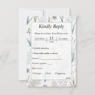Cartão RSVP Casamento Floral Nórdico Elegante Mínimo Turquesa