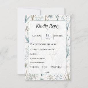 Cartão RSVP Casamento Floral Nórdico Turquesa Elegante Mínimo