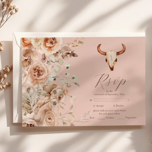 Cartão RSVP Casamento Floral Ocidental Rosa Boho (Criador carregado)