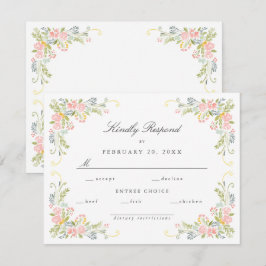 Cartão RSVP Casamento Floral Ornado Jardim Pastel Rococó
