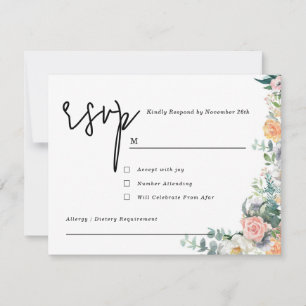 Cartão RSVP Casamento Floral Outonal de Terracota Rústica e La