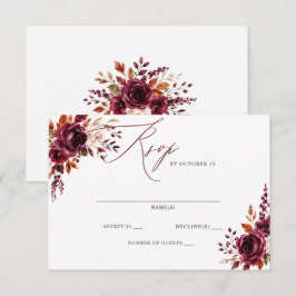 Cartão RSVP Casamento Floral Outono Boho Elegante Borgonha 