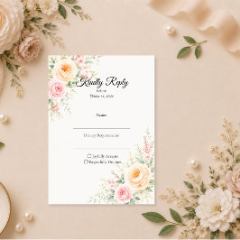 Cartão RSVP Casamento Floral Pastel Romântico