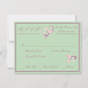 Cartão RSVP Casamento Floral Pastel Verde e Mauve