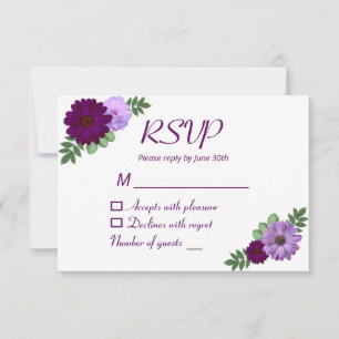 Cartão RSVP Casamento Floral Peônia Roxa