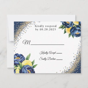Cartão RSVP Casamento Floral Pintado com Citrus Peony marinho