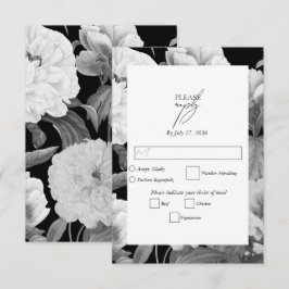 Cartão RSVP Casamento Floral por Aquarela de Peões Pretos e Br