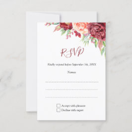 Cartão RSVP Casamento Floral por Aquarela Rosa de Burgundy