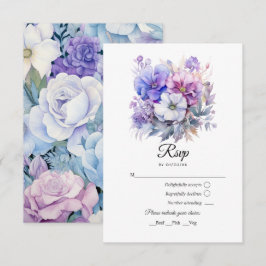 Cartão RSVP Casamento Floral Prateado, Azul Gelo e Lilás