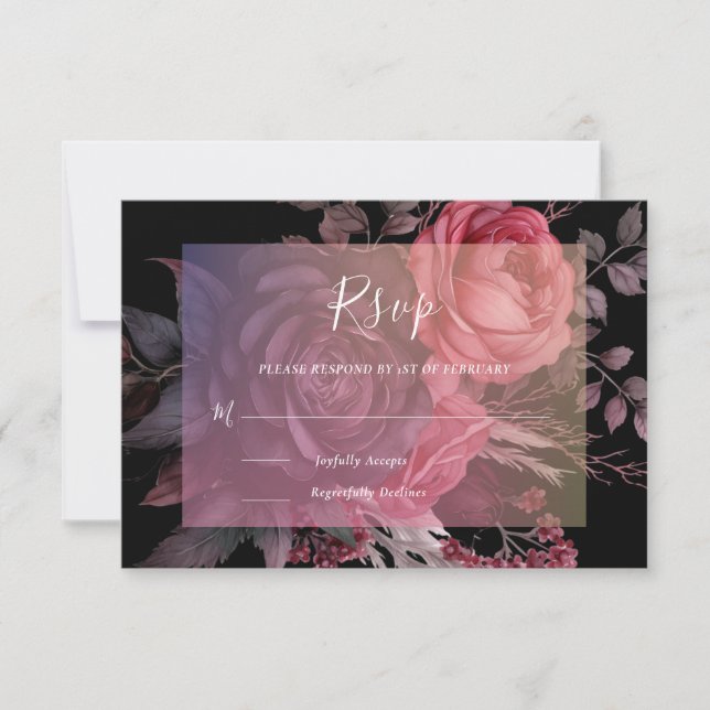 Cartão RSVP Casamento Floral Preto-Gótico Escuro Escuro (Frente)