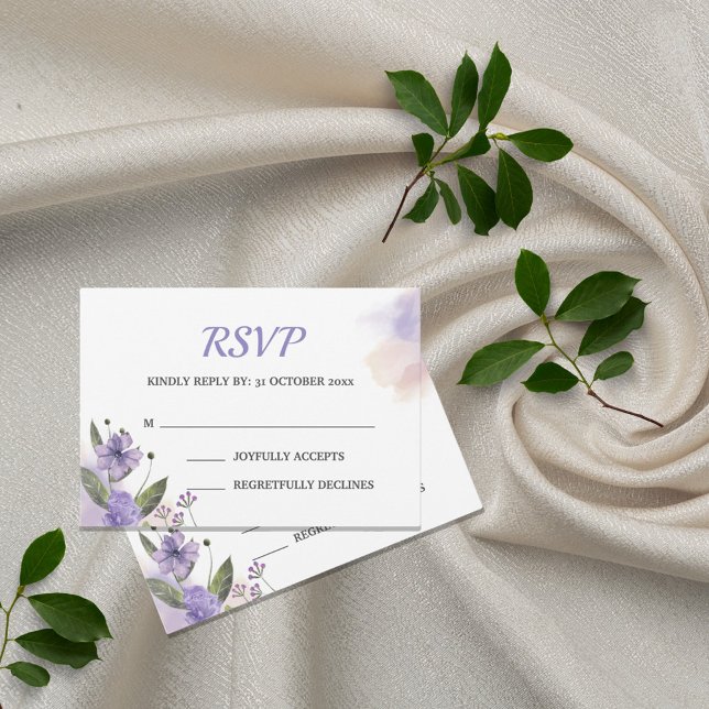 Cartão RSVP Casamento Floral Púrpura Doce (Criador carregado)