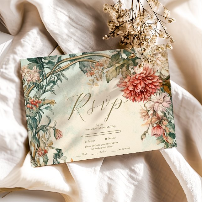 Cartão RSVP Casamento Floral Real Vitoriano Decorativo (Criador carregado)