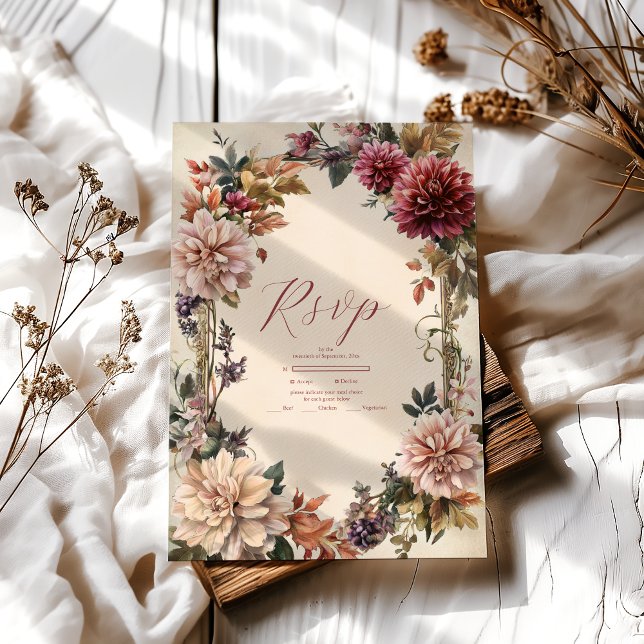 Cartão RSVP Casamento Floral Real Vitoriano Único (Criador carregado)