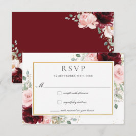 Cartão RSVP Casamento Floral Rich Burgundy Blush Roses Rosa