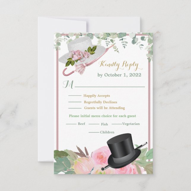 Cartão RSVP Casamento Floral Romântico Blush Pink (Frente)