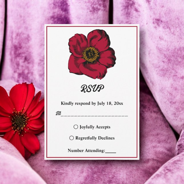 Cartão RSVP Casamento floral romântico da rosa vermelha burgun (Criador carregado)